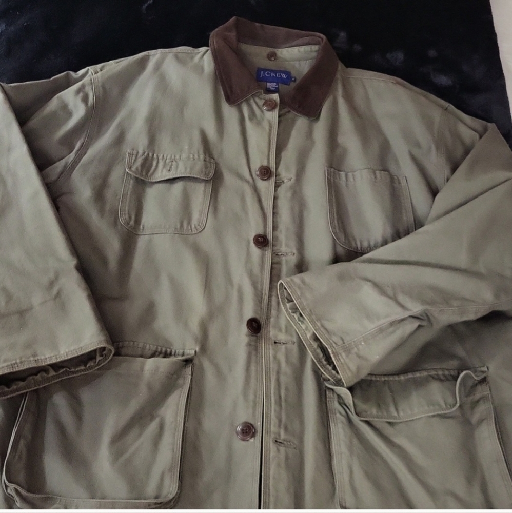 J. Crew Olive Green Military Field Jacket with Brown Collar